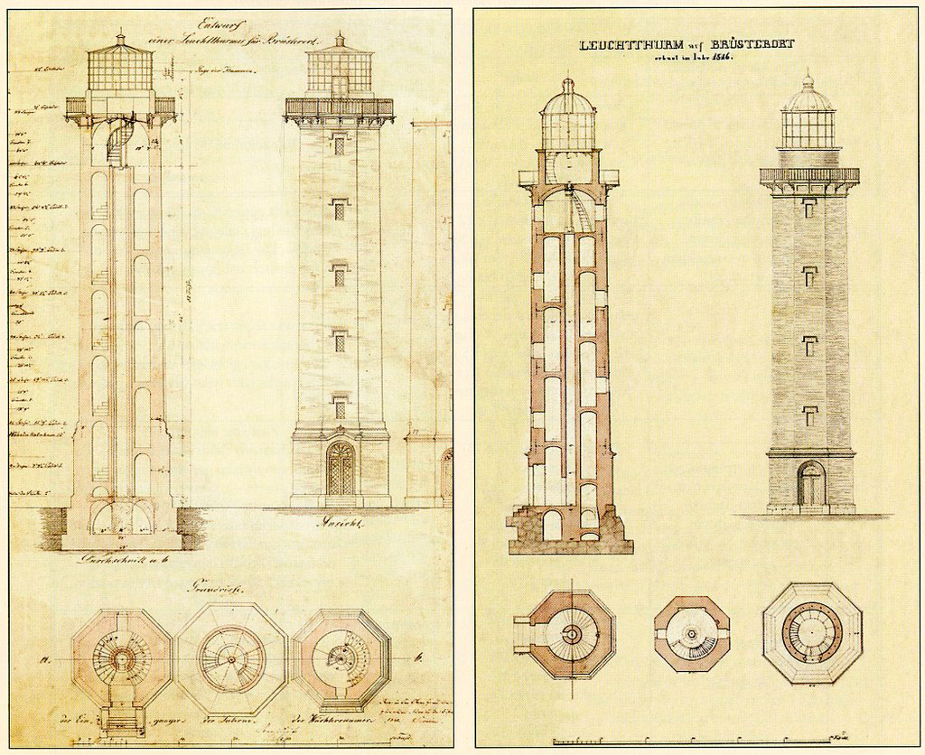 Два проекта маяка Брюстерорт 1841 и 1846 годов. Из архива GStA PK Berlin
